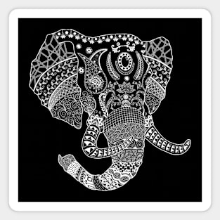 Elephant Doodle Art - White, Magnet